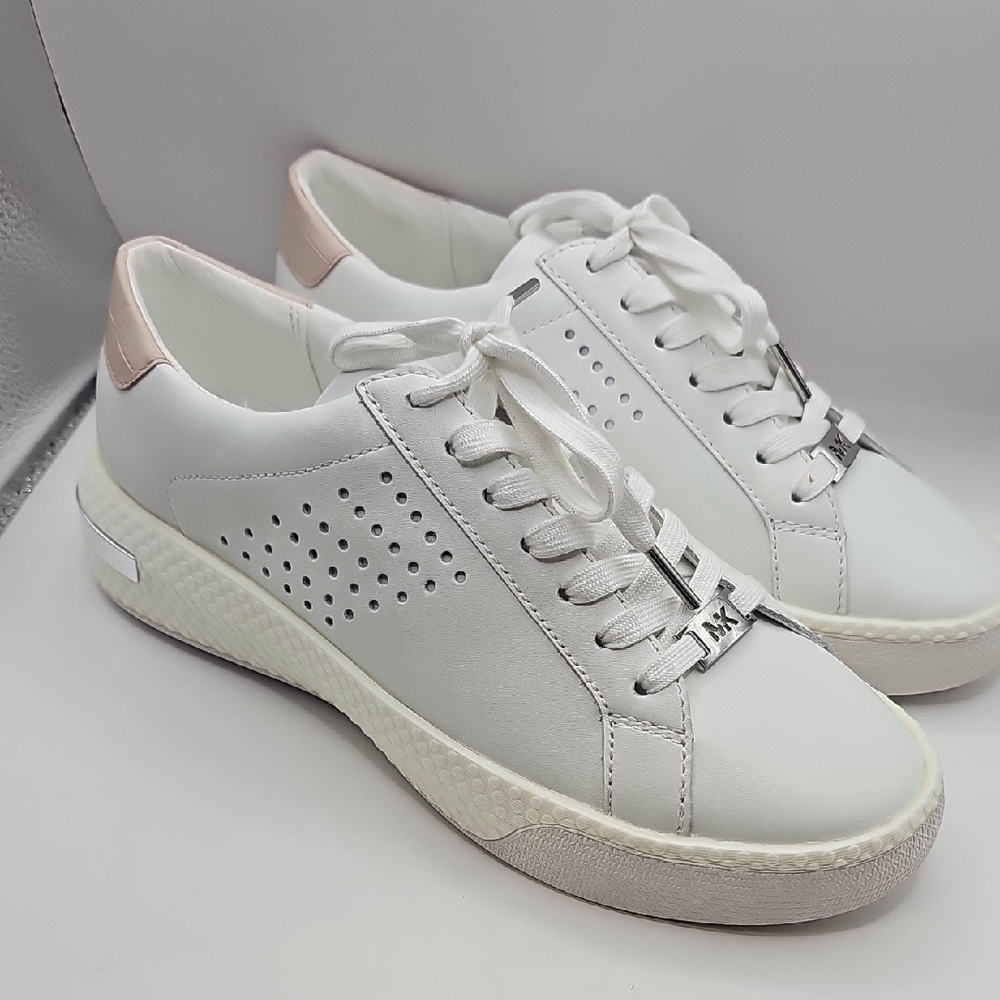 Michael Kors Codie Lace Up  White and Pink Casual Sneakers Size 8.5